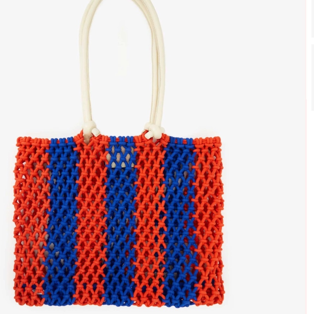 Clare V. Sandy Tote Cobalt & Bright Poppy Stripe NWT - Picture 3 of 15